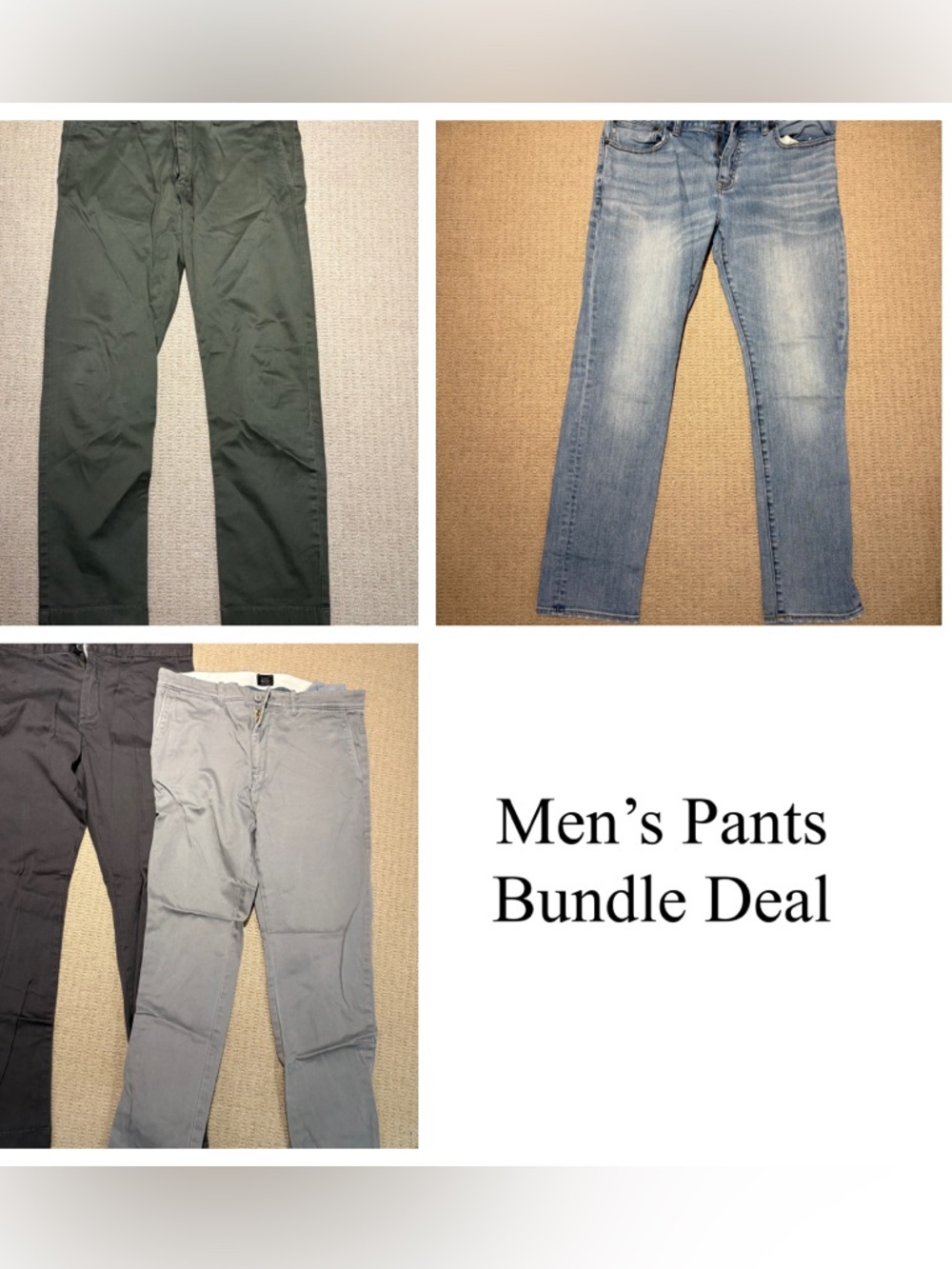 J. Crew Men's Pants Bundle - Olive, Light Blue, Charcoal, Gray 33’’ waist